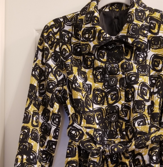 Anthropologie Lapis Geometric Print Belted Coat Black Gold - Picture 8 of 16